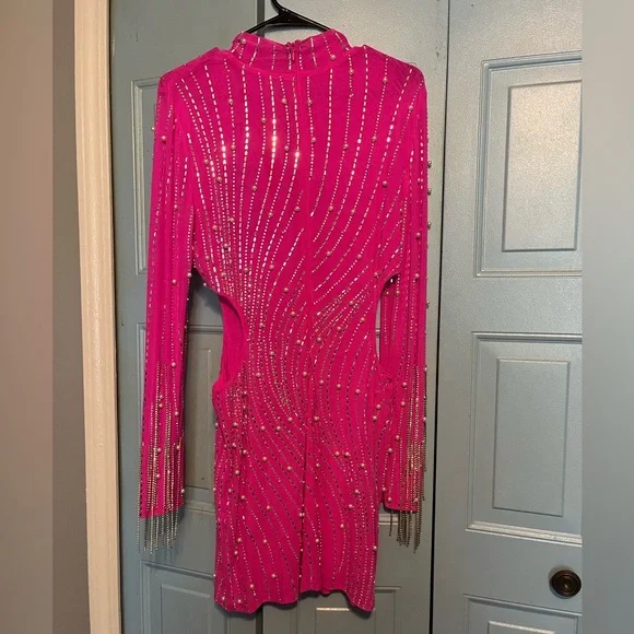 Fashion Nova Luxe Pink Embellished Bodycon Dress Mock Neck - Picture 5 of 5